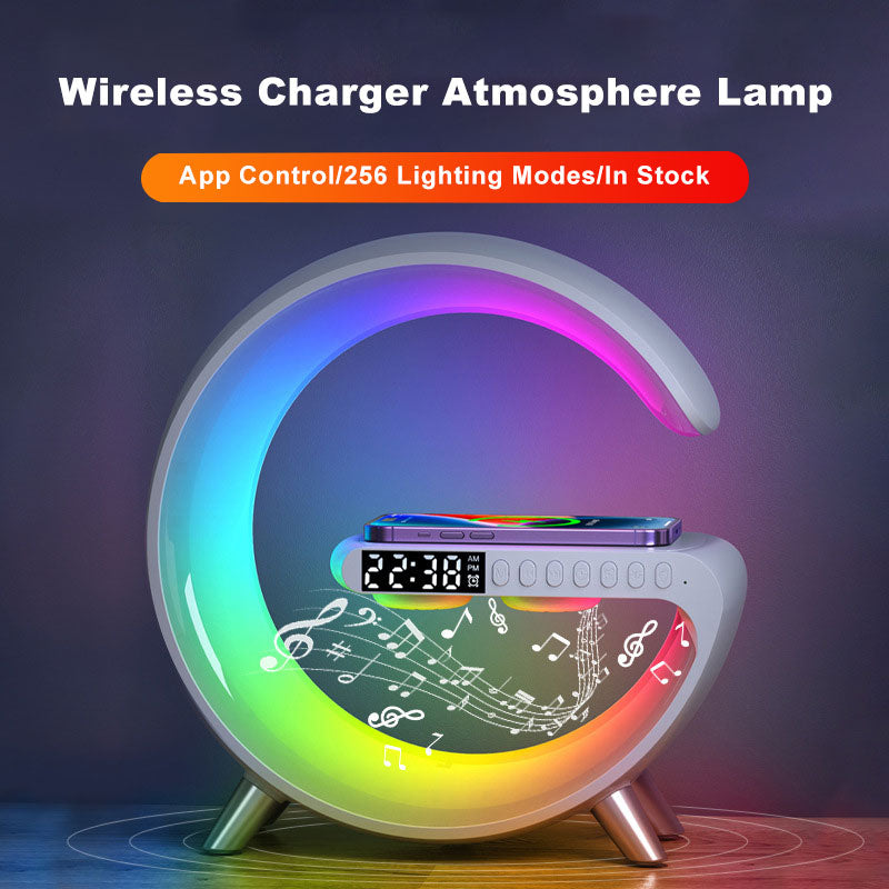 LED Lamp G Shaped Bluetooth Speaker Wireless Charger Atmosphere Lamp App Control For Bedroom Home Decor